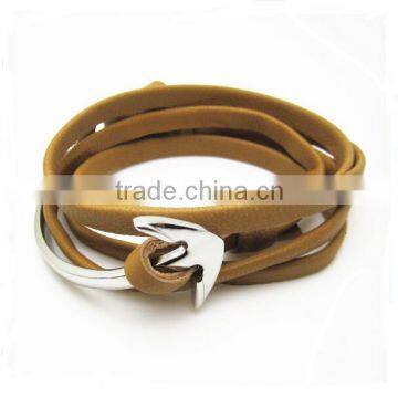 Custom Logo Brown Leather Bracelet Stainless Steel Anchor Bracelet Man Bracelet Wholesale