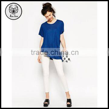 Cheap China Wholesale Clothing Blue Asymetric Hem T- Shirt For Women