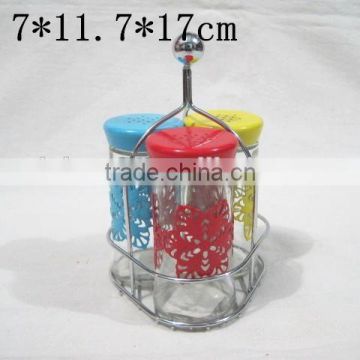 Glass condiment bottles of kitchen items