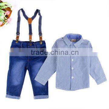 2016 Spring & Autumn Baby Boy Clothing Set European Style Handsome Boy Strip Jeans + Shirts photo-2