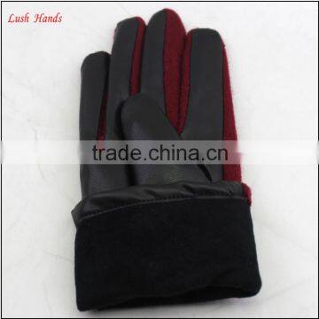 Lady's New Style Affordable Leather-woolen Gloves With Supersoft Polyester Lining photo-5