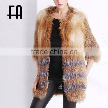 Factory Direct Wholesale Red Fox Fur Knitted Coat