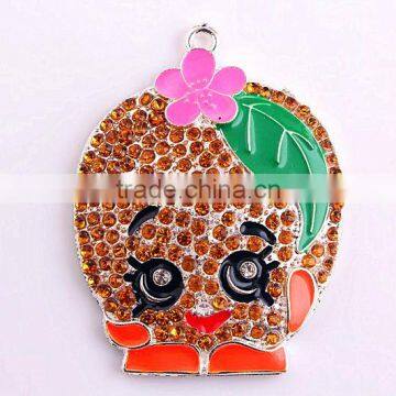 2016 Latest High Quality cheap silver alloy rhinestone cartoon character rhinestone fruit pendants for kids jewelry making