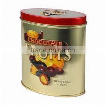 Oval Chocolate Tin Box ,Food-grade Tinplate with CMYK Printing