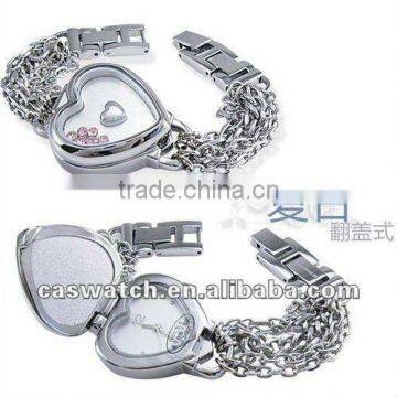 Heart-shape strass lid watch case lovely girls' chain watch