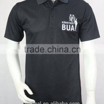 black color polyester 200gsm silkscreen printed man polo t-shirt