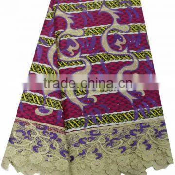 2016 Wax Print Fabric Cord Lace Fabric With Rhinestones photo-3