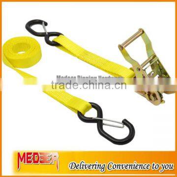 Yellow strap S hooks 1inch lashing straps/ 1" lashing straps with hard material iron comfort handle