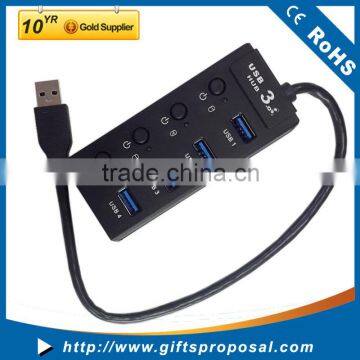 4 USB Port USB3.0/2.0 Hub with Individual Power Swithch Fast Data Transfer Speed