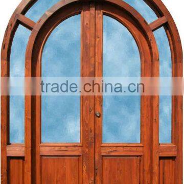 Round Top Wooden Double Door Designs Side Lite Surrounded DJ-S6008M