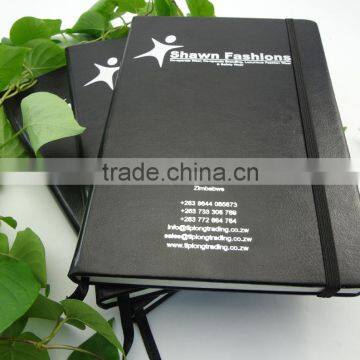 silver hot stamping black imitation leather a5 notebook custom pages printing