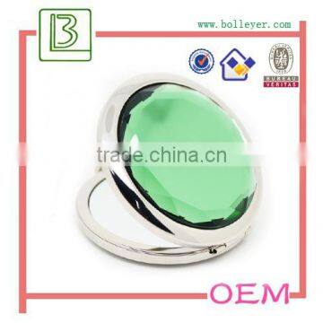 Portable Cosmetic Mirror with green crystal decorated