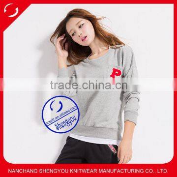 custom women's long sleeve crewneck sweatshirts with chest pocket