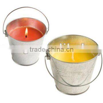 Our door garden candle/Citronella oil Candle in Colourful Mini Metal Bucket