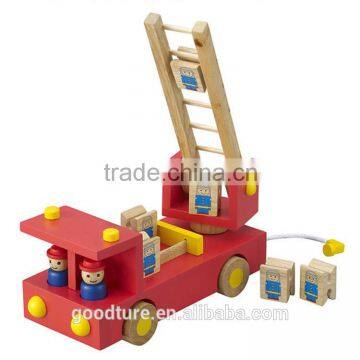 Wooden Fire Engine Fire Fighting Truck Roll Playing Game
