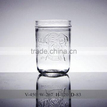 450ml custom dog pattern engraved glass mason food jar, wide mouth honey jar