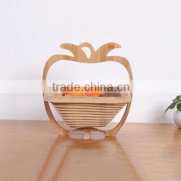 2015 new Eco-friendly folding bamboo fruit basket high quality apple shape bamboo fruit basket