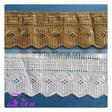 Garment Decoration White & Gold Color Embroidery Cotton DIY Craft Lace Trimming photo-3