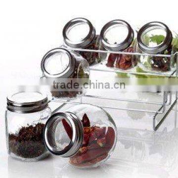 glass spice jar set rack