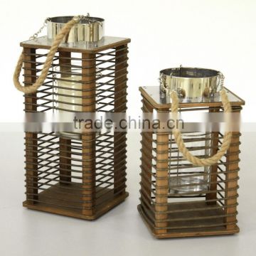 set of 2 Pe Rattan wood lantern rope holder handle