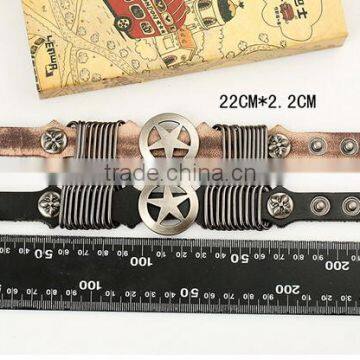 Antique Star Charming Double Layers Brown Leather Wrap Bracelet photo-4