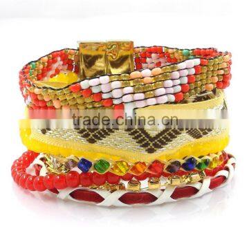 Fashion beads bracelet handmade bohemian ribbon wrap bracelet