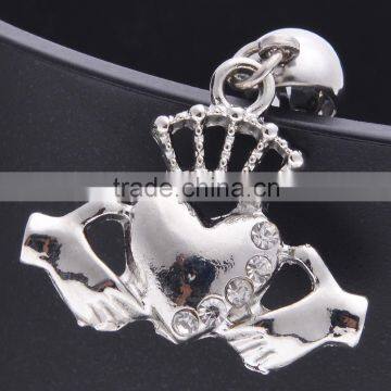 Clears Gems Paved Right on Sliver Plated Heat With Hands Beside and Crow on the Top Dangle Belly Button Naval Ring.