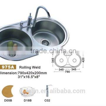 2014 LELIN double bowls stainless steel kichen sinks LL-975A