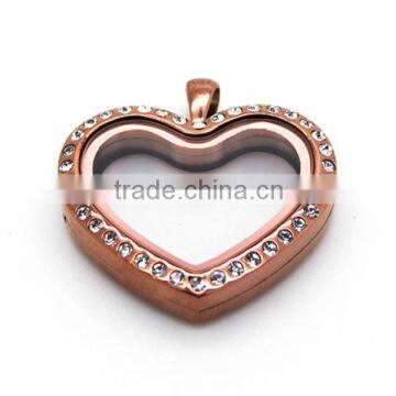 Magnetic open 30mm coffee pvd coated stainless steel heart shape lockets human heart locket jewelry ruby locket for girls LP9184