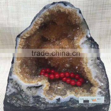 Natural Rock Crystal Citrine Geodes Ornament For Sale