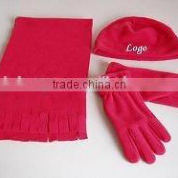 custom children red polar fleece hat scarf and glove sets