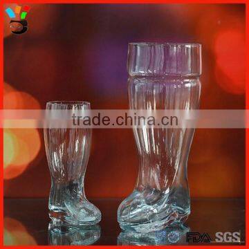 Hot selling unique shaped funny design transparent color 500ml boot beer glass