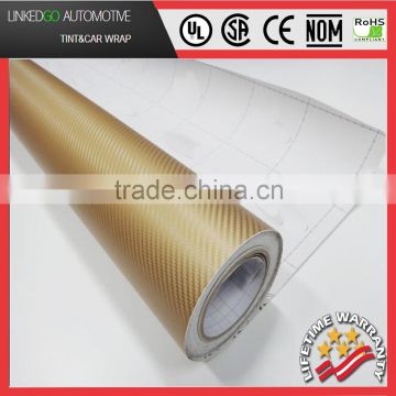 Gloss 3D Gold Carbon Fiber Vinyl Sheet Sticker Film Decal carbon vinyl wrap with air bubble free