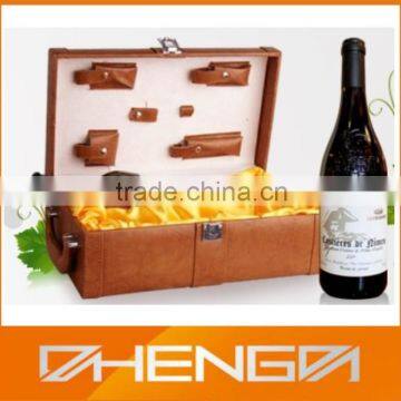 Best Sell factory custom made brown 2 bottle leather wine boxes with handle (ZDS-F377)