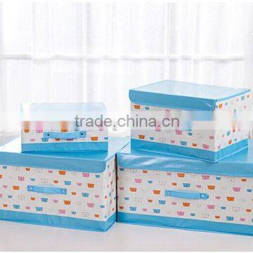 flip-open cover storage box blue nylon foldable printed storage bag