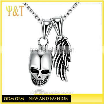 Jingli jewelry factory direct stainless steel mylit bird skull and angle wings necklaces (QD-078)