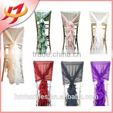 Ruffled chiffon chair cover wedding,curly willow chair sash