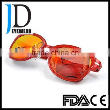 High End Red Color Metal Acetate Mixed Sunglasses Luxury Mirror Lens Female Sunglasses photo-2