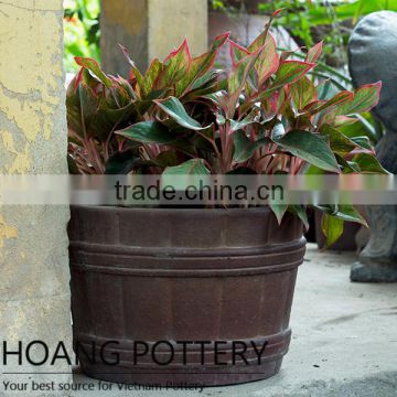 Vietnam Handmade Cheap Round Black Clay Flower Pot