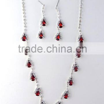 Female red teardrop shape gems necklace set