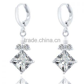 Silver plated big Square zircon jewelry for 2016 latest fashion platinum fashion earring designs new model earrings