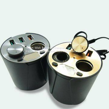 Cupholder Car Charger & Earphone & FM transmitter All-in-one quick charger