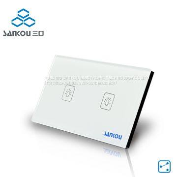 US Two Gang Two Way Crystal Glass Panel Touch Switch,50HZ/60HZ Wall Switch