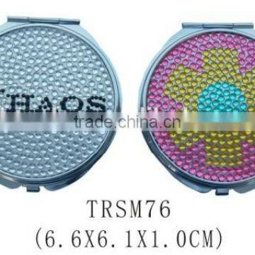 Round shape bling metal compact mirror rhinestone pocket mirror