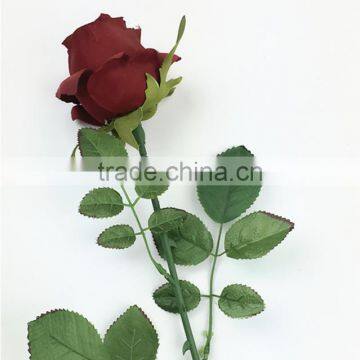 SJ442BZY red artificial single rose flower,fake fabric flowers for sale