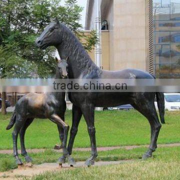 Copper mother and baby horse statue for sale