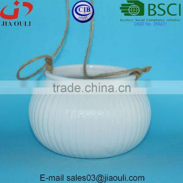 BSCI Audit Factory Glazed White Hanging Planter Pot photo-3