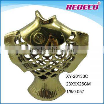 Fish shape electroplate gold ceramic flower vase for decor