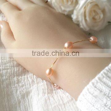 8-9mm Pink Rice Shape Freshwater Pearl Bracelet photo-2
