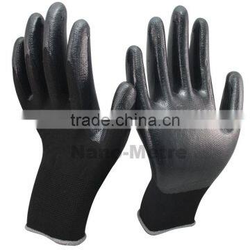 NMSAFETY 13 Gauge Knitted Seamless Black Polyester Liner Palm Coated Black Nitrile Work Safety Gloves for Light Industry photo-3